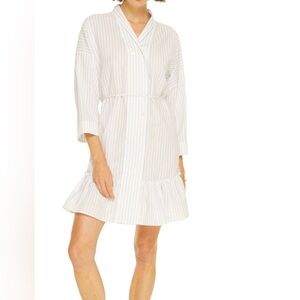 Harshman White & Lavender Stripe Mini Dress S | Cotton Linen Blend NWT